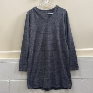 Kuhl women’s size large, black, white and gray print hooded long sleeve dress